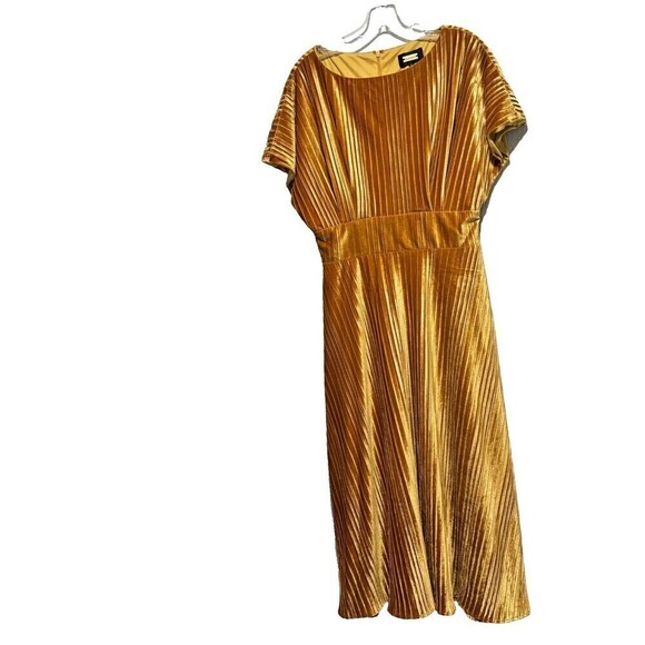 Alexia Admor Women's Boatneck Veronica Pleated Velvet Midi Dress Gold Medium - Picture 3 of 10